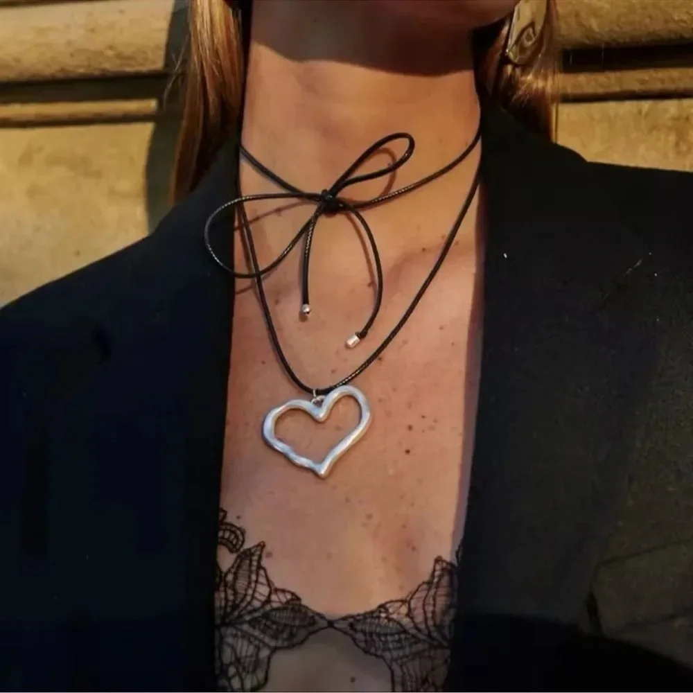 Silver Heart Stainless Steel Waterproof Cord Necklace Choker
